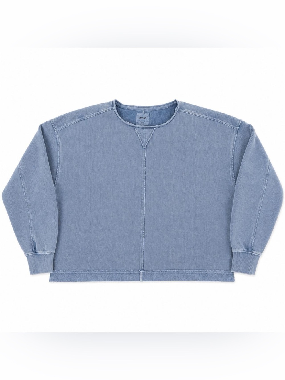 Aerie Washed Dusty Blue Oversized Exposed Seam Crewneck Sweatshirt 100% Cotton M - Picture 1 of 5